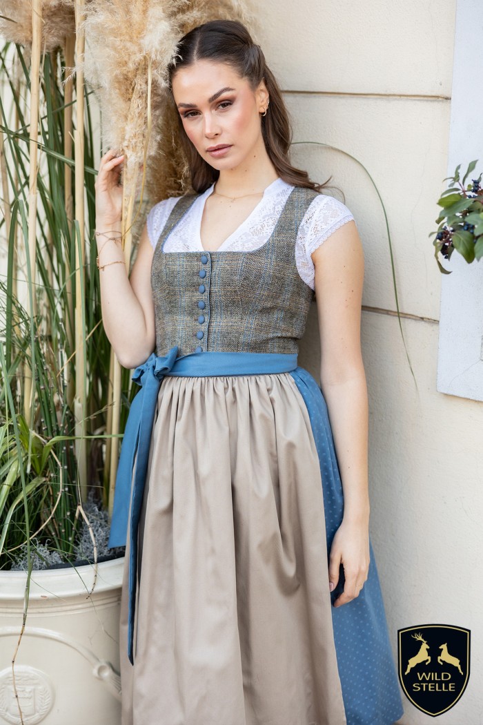 Dirndl Editha Karo-Weißblau - Silberedition